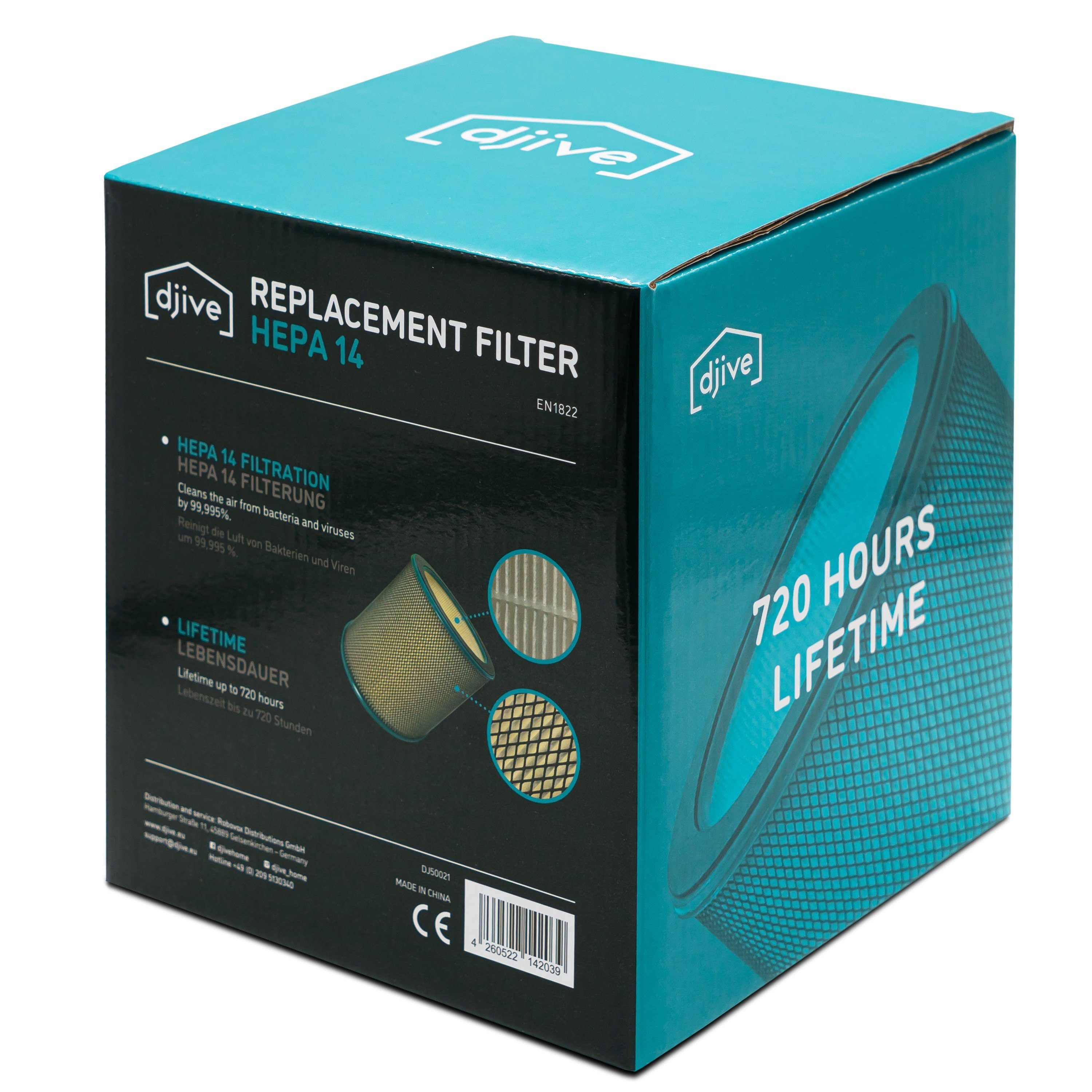 djive HEPA-Filter H14, Zubehör für djive Flowmate ARC Casual, Humidifier & Portable Luftreiniger, filtert bis zu 99,995% der Pollen und Feinstaub-Partikel aus der Luft