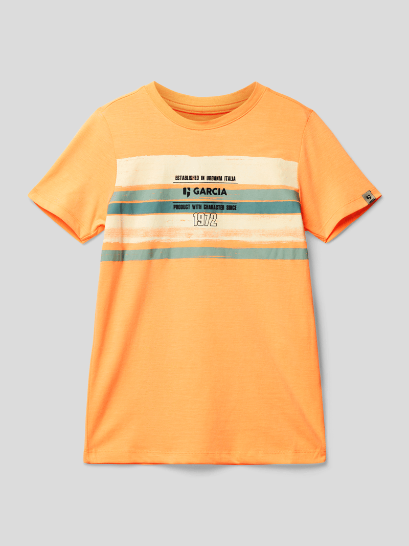 T-Shirt mit Label-Print in neon orange