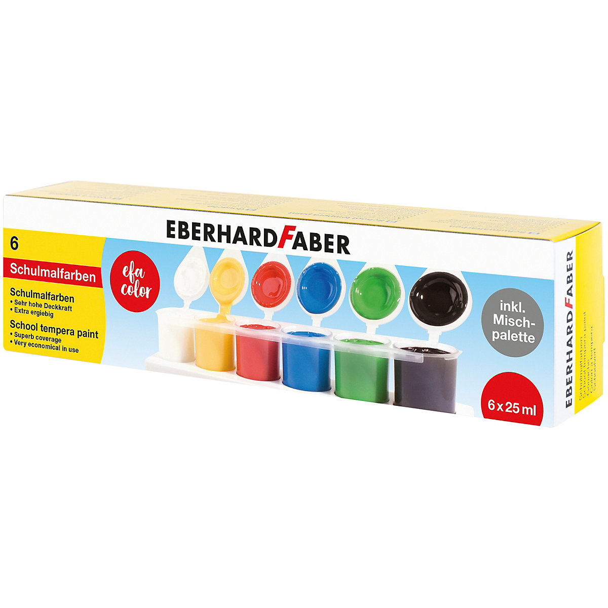 Schulmalfarben, 6 x 25 ml inkl. Mischpalette
