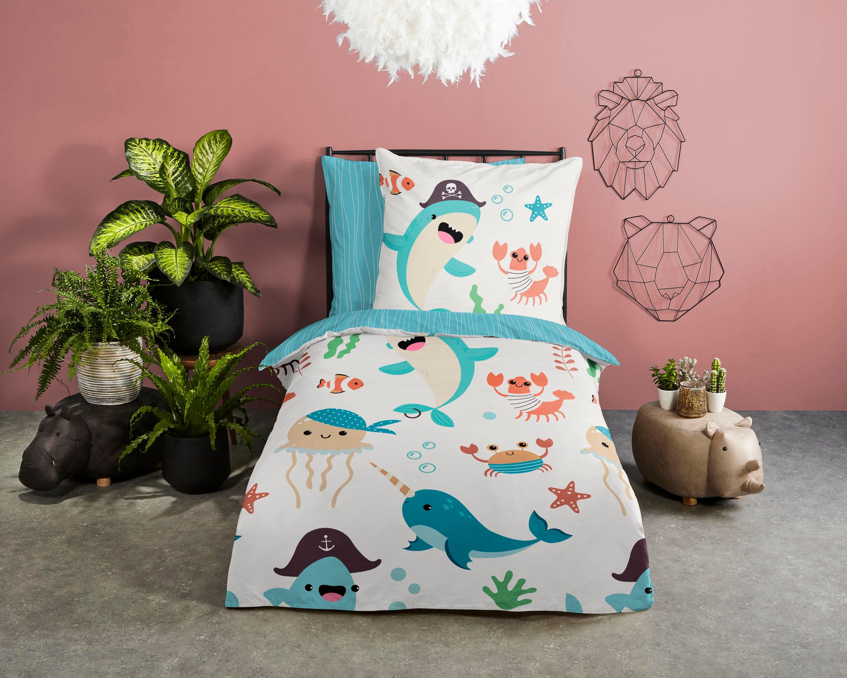 Kinderbettwäsche Seaworlds, good morning, Renforcé, 2 teilig, 100% Baumwolle