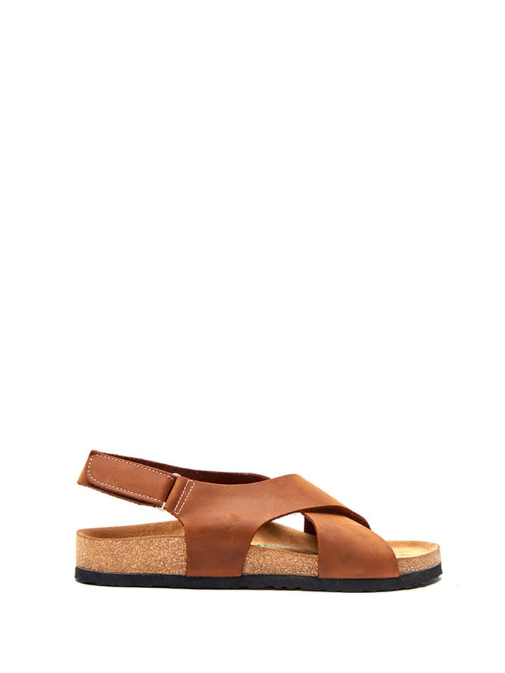 Comfortfusse Leder-Sandalen in Braun günstig kaufen