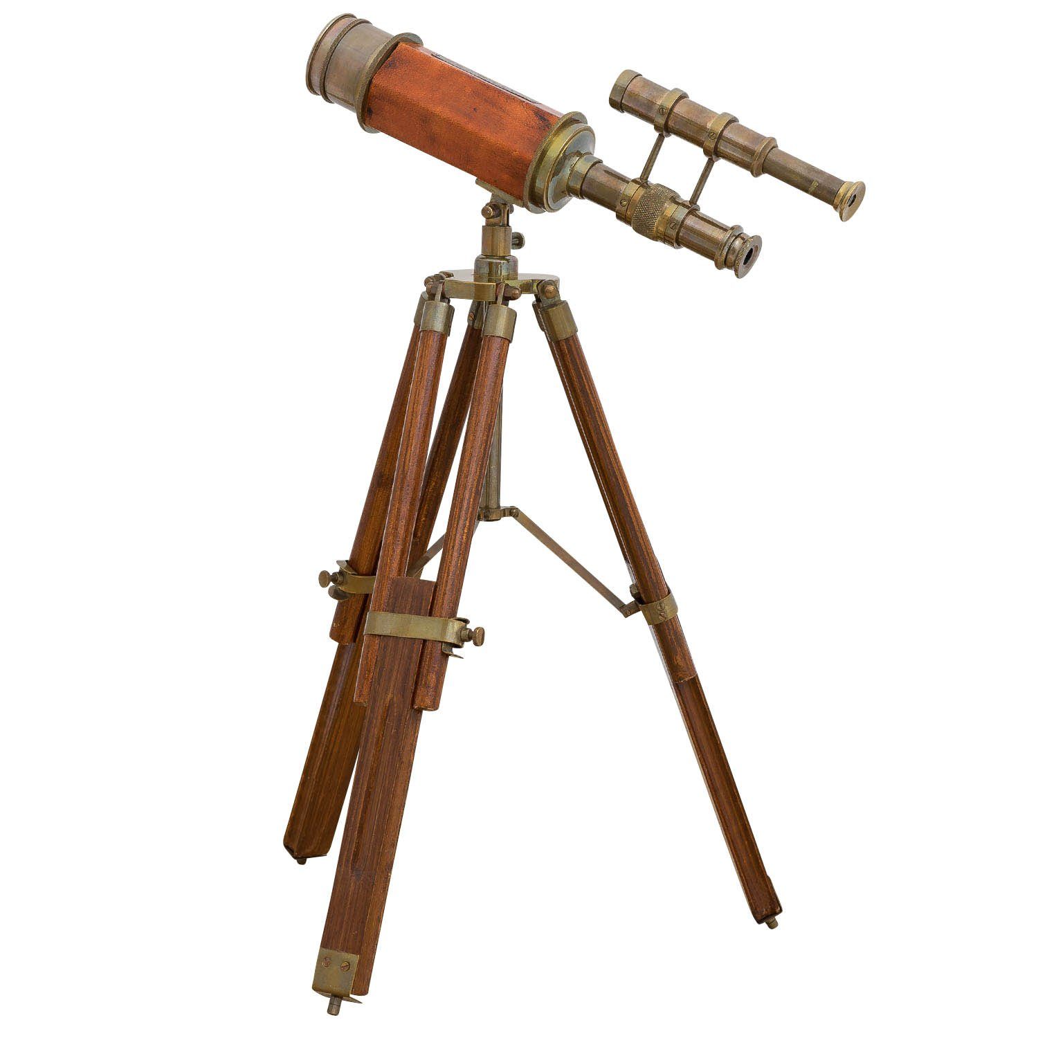 Aubaho Teleskop Doppel-Teleskop mit Holz-Stativ Fernrohr Fernglas Messing Antik-Stil