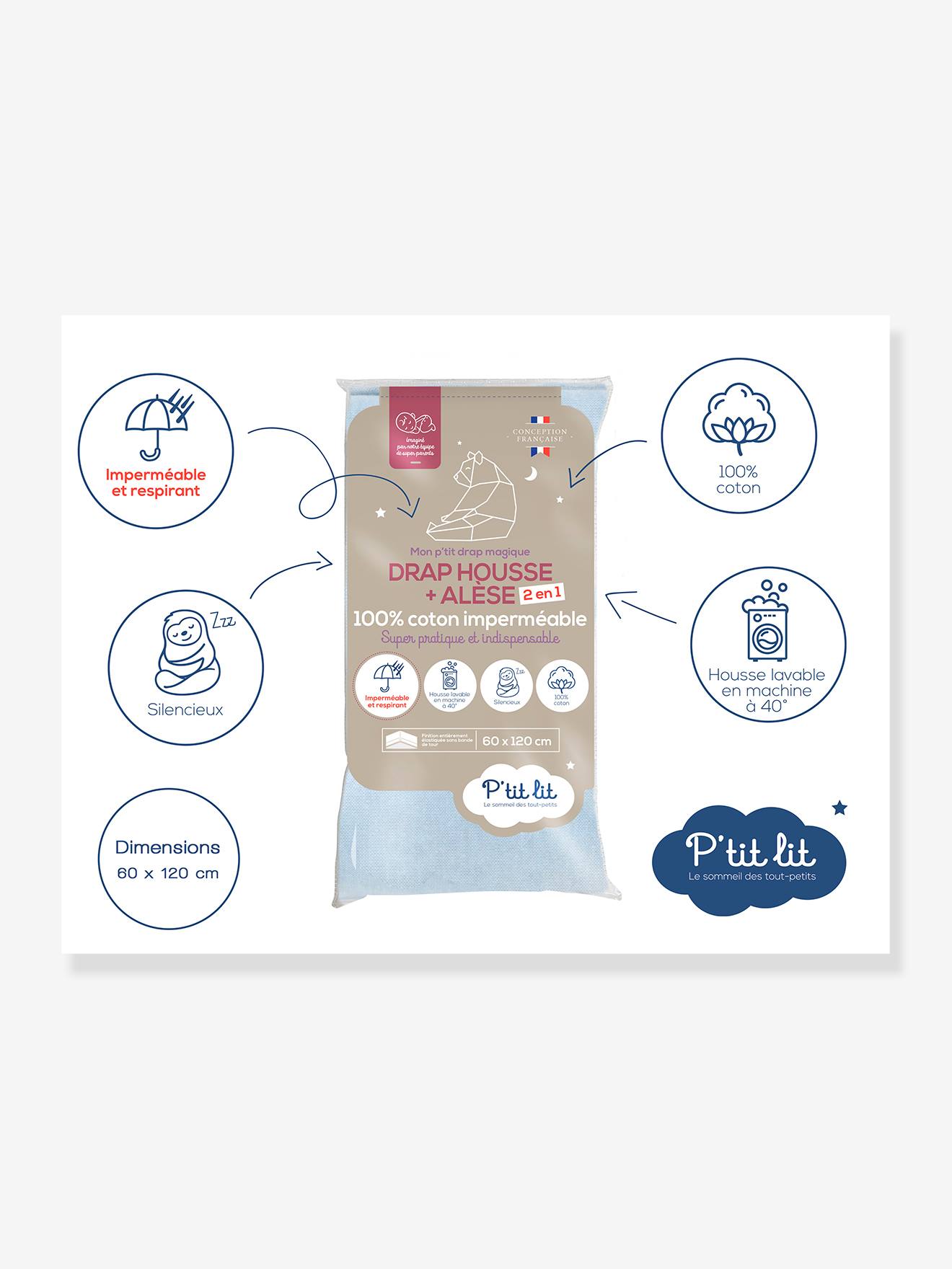 P'tit lit Baby 2-in-1 Spannbettlaken & Matratzenschoner P'TIT LIT - grau
