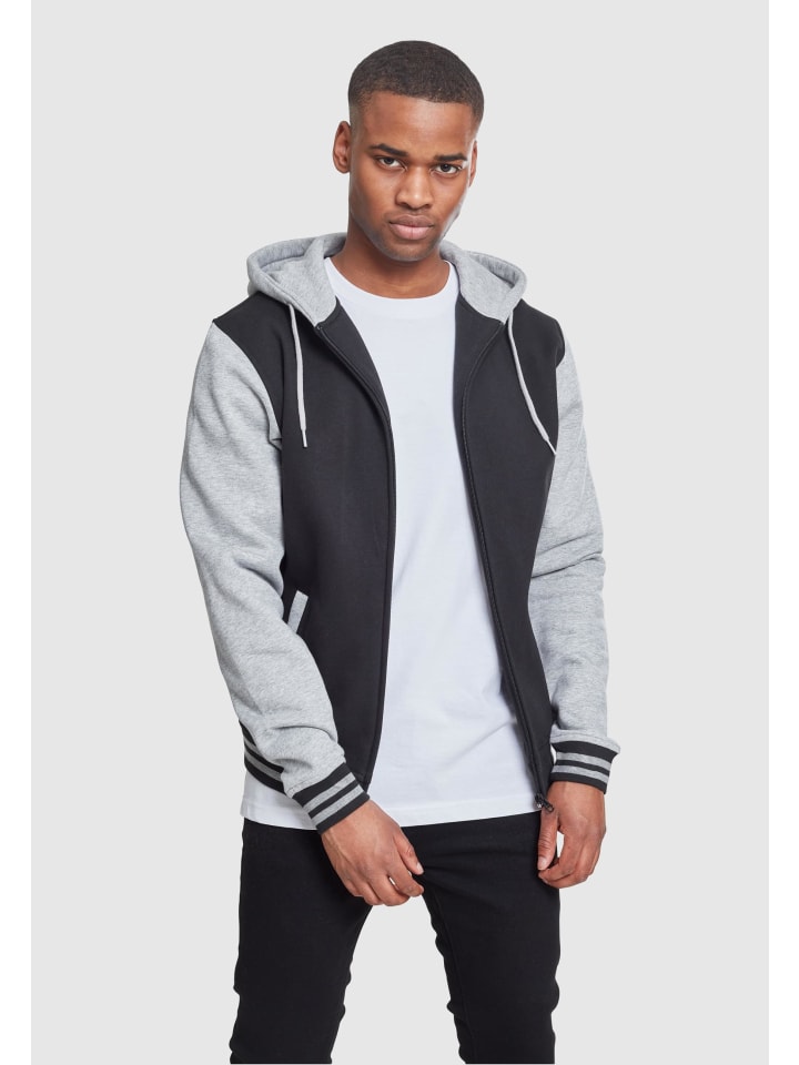 Urban Classics Urban Classics Zip-Kapuzenpullover in blk/gry günstig kaufen