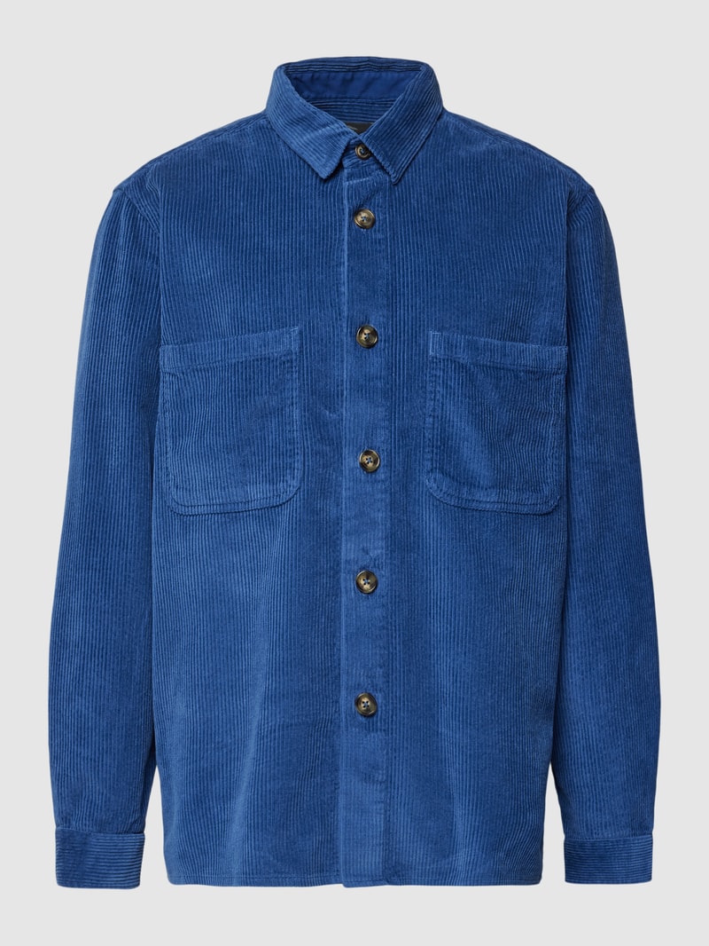 Overshirt aus Cord mit Umlegekragen in blau meliert
