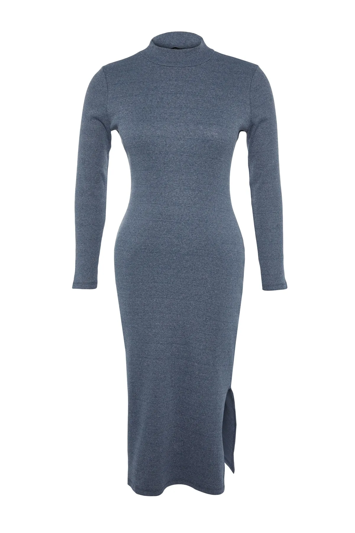 Trendyol Curve  Indigofarbenes Midi-Strickkleid mit Schlitz TBBAW23AH00017