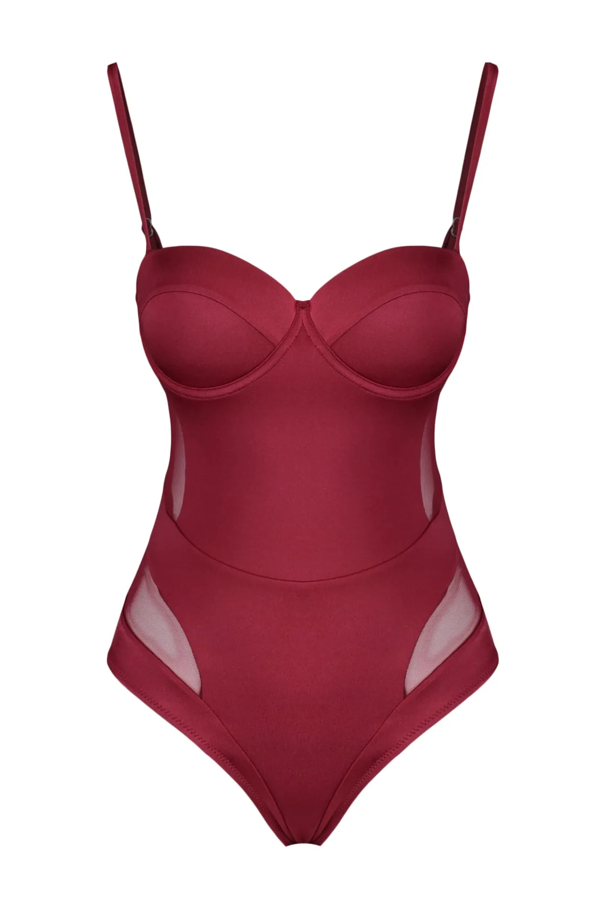 Trendyol Collection  Burgunderfarbener, regulärer Badeanzug mit Balconette-Mesh-Details TBESS20MA0046