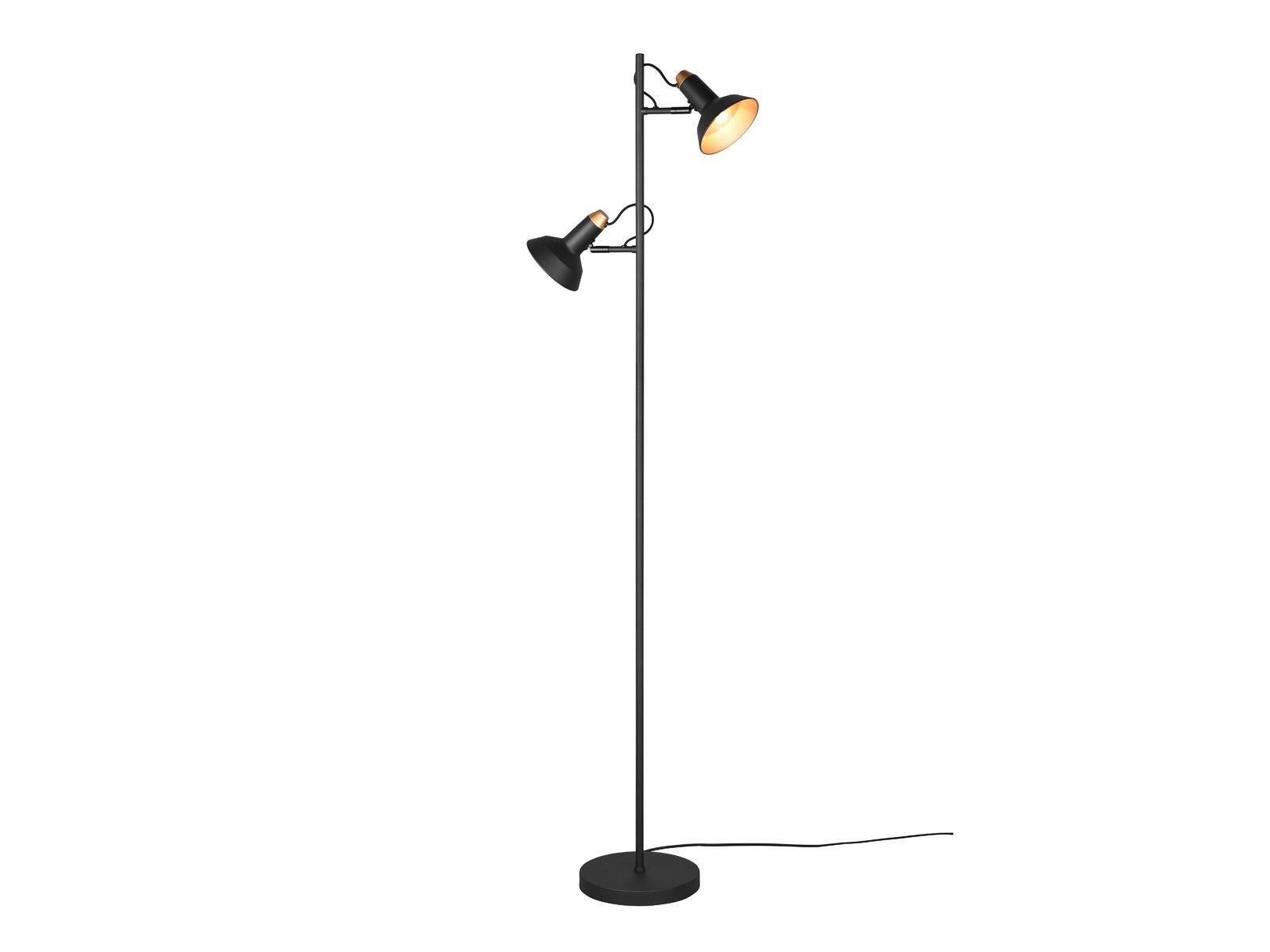 meineWunschleuchte LED Stehlampe, Dimmfunktion, LED wechselbar, Warmweiß, Industrial Design-er Lese-lampe für Ecke 2 Spots dimmbar Schwarz Gold