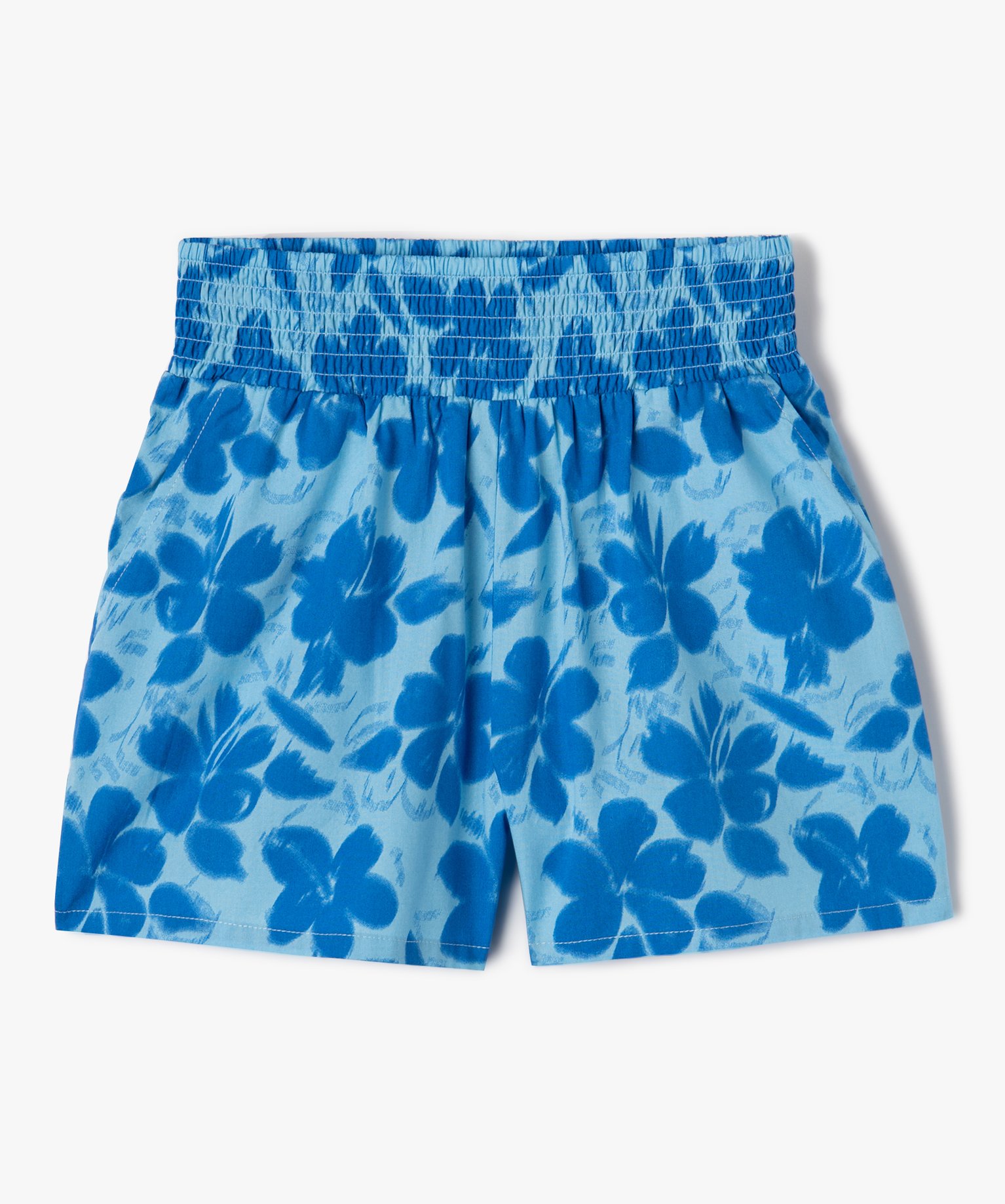 Short fille avec ceinture smockée bleu | GEMO