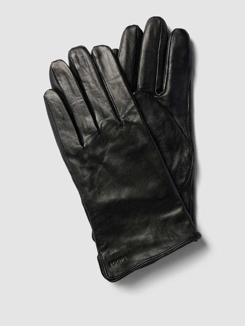 Handschuhe aus Leder mit Label-Prägung Modell 'KLASSIK' in schwarz