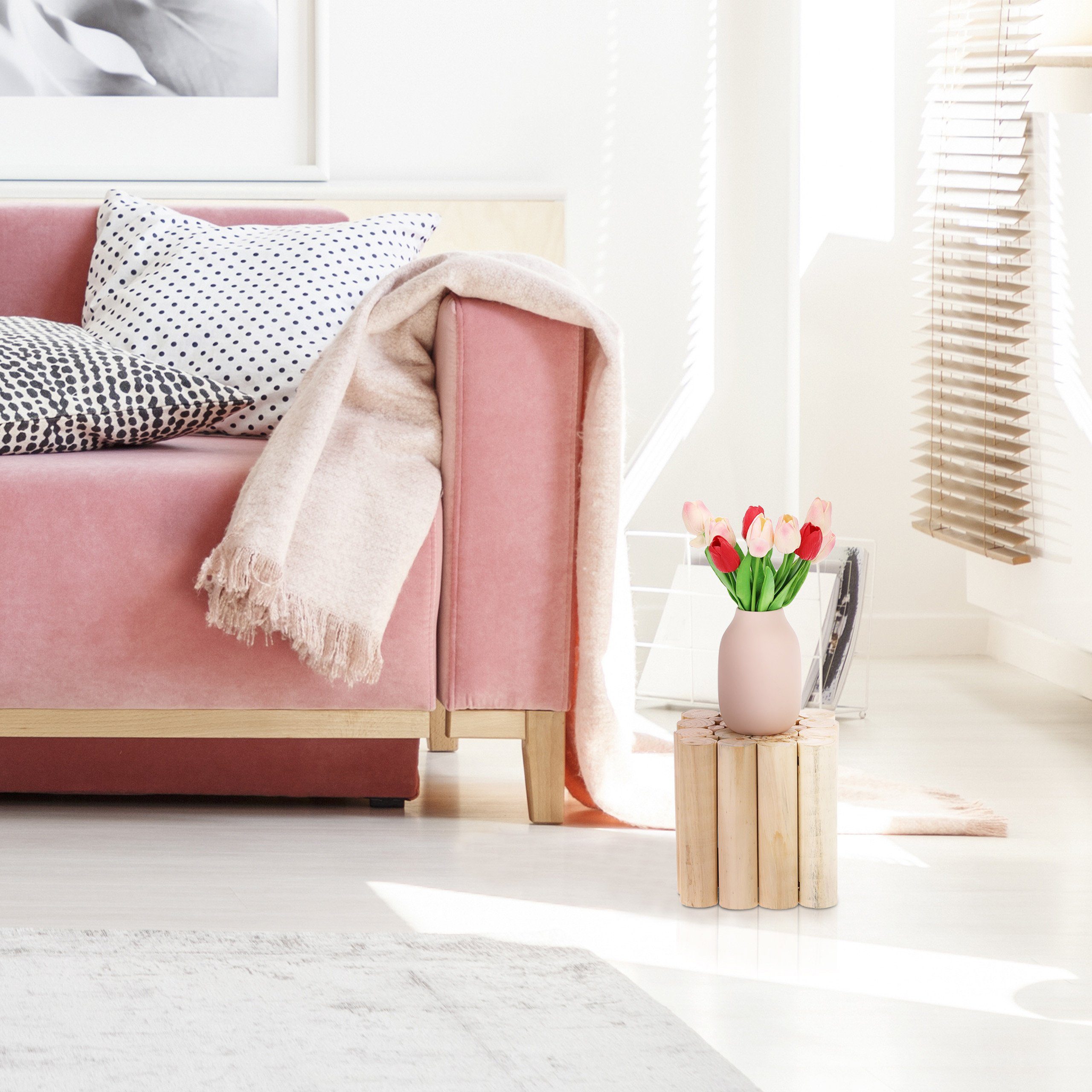 relaxdays Blumenhocker Natürlicher Blumenhocker gedrechselt
