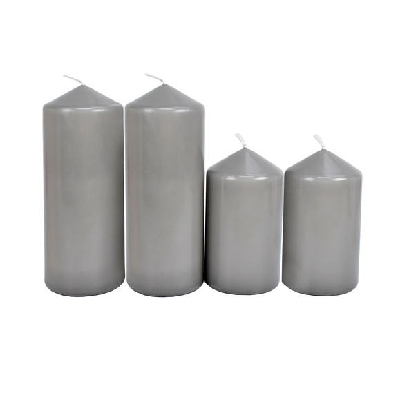 Laternen-/Kaminkerze, grau, 4er Set