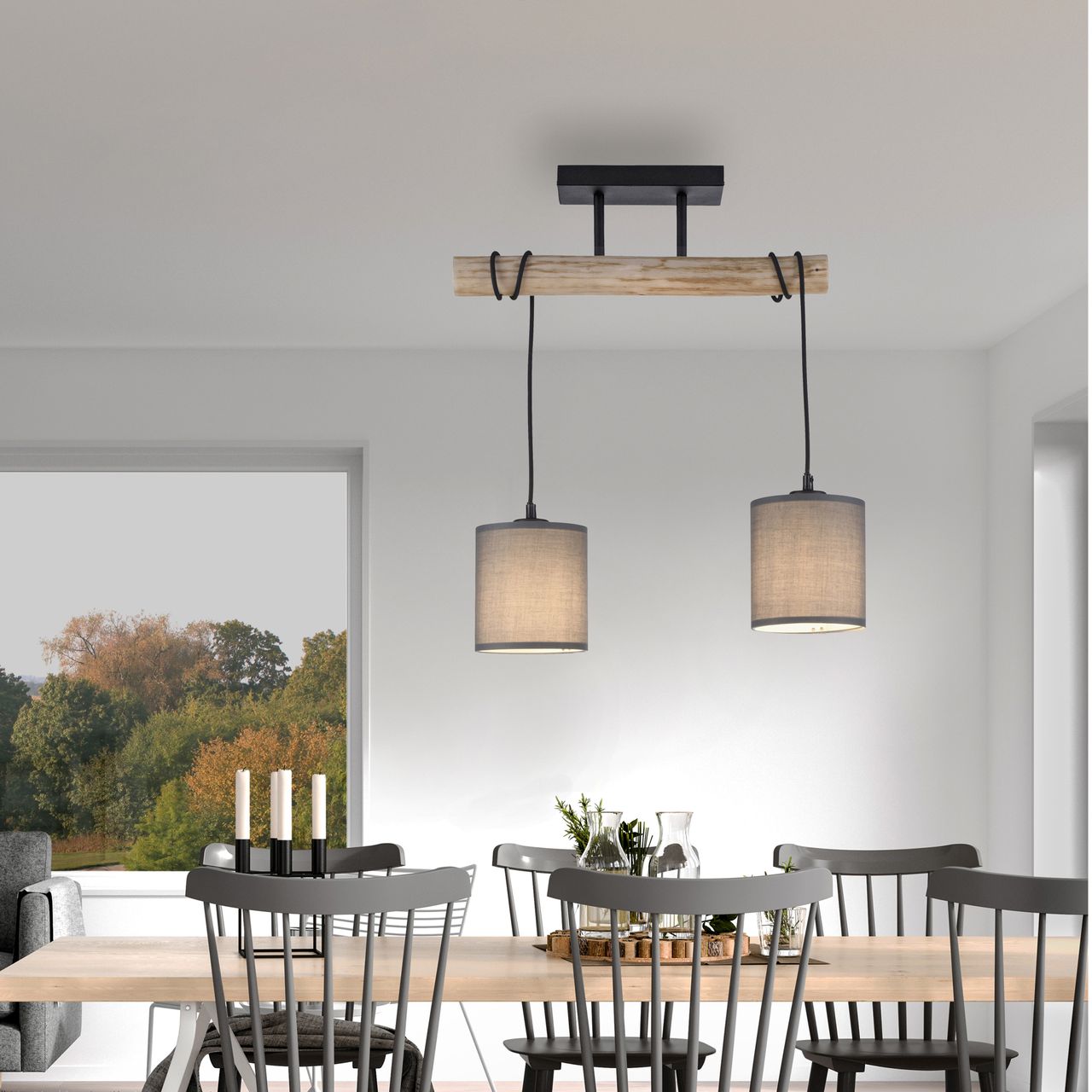 JUST LIGHT Deckenleuchte GREEN TRIBU, 2x E27/10,00Watt max., Eukalyptusholz, Taupe
