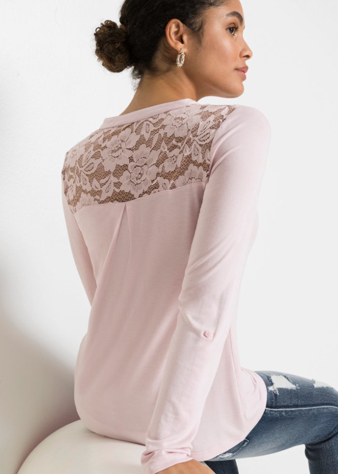 Henleyshirt mit Spitzeneinsatz