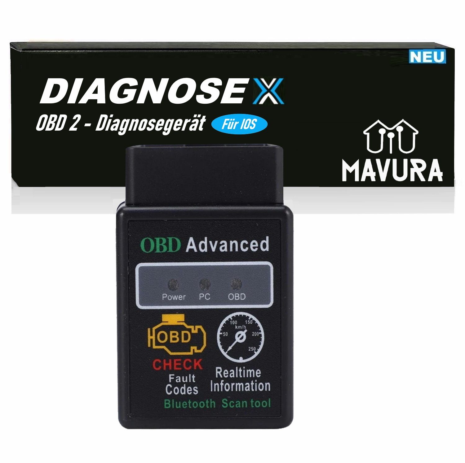 MAVURA OBD2-Diagnosegerät DIAGNOSEX OBD2 Diagnosegerät Bluetooth Autoscan Auslesegerät, Diagnose Gerät Auto Adapter für Apple Iphone iOS Smartphone Handy