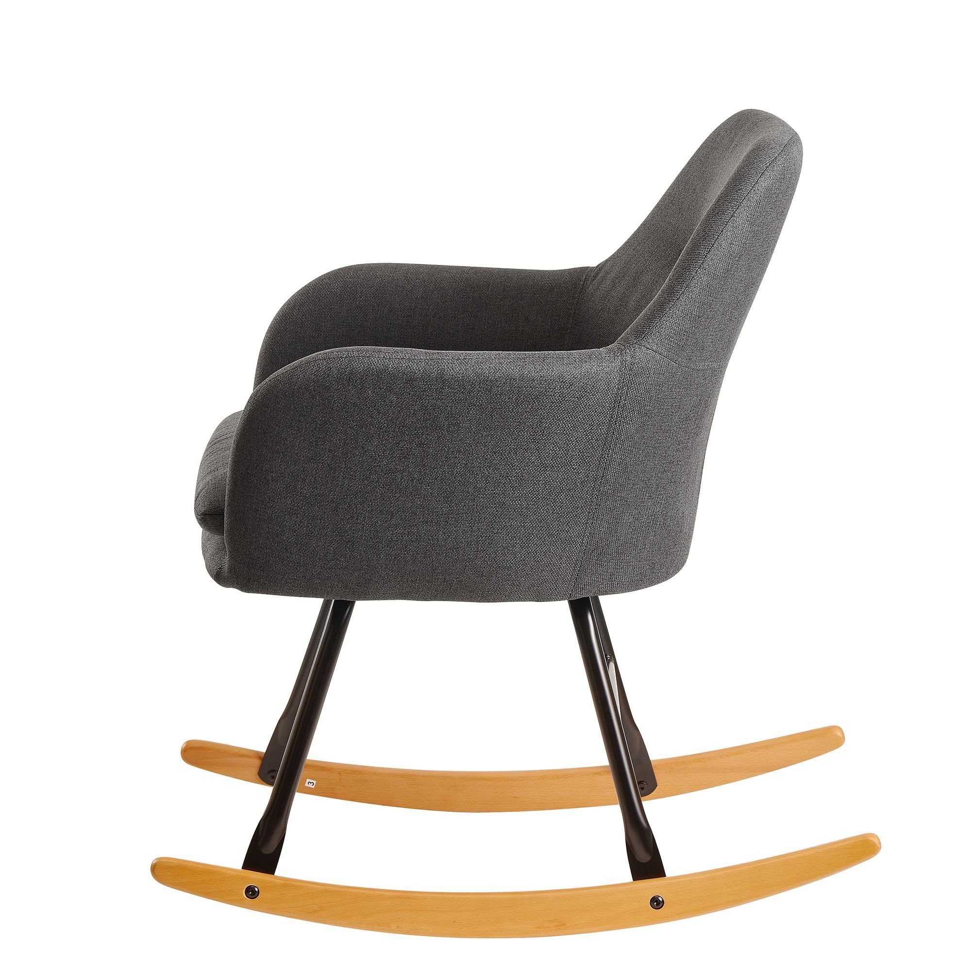 FINEBUY Schaukelstuhl FB23412 (Dunkelgrau 71x76x70cm Relaxsessel Malmo-Stoff Holz), Schaukelsessel Skandinavisch, Schwingsessel Modern