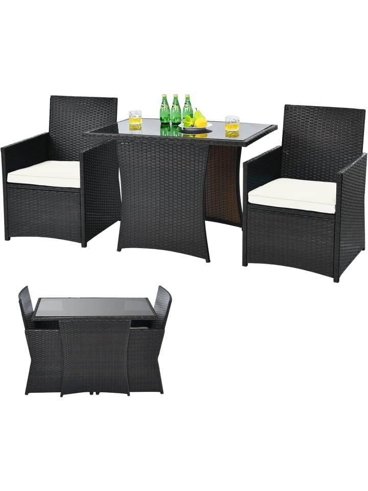 COSTWAY 3tlg. Polyrattan Gartenmöbel Set in Weiß günstig kaufen onesize