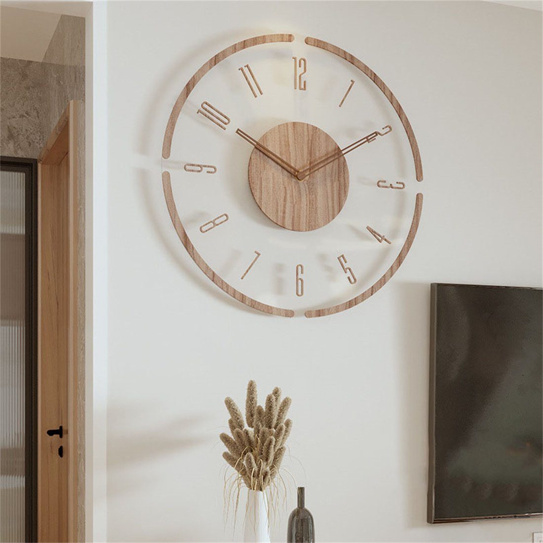 HOPPO~ Wanduhr Wanduhr 35cm aus Massivholz, dekorative Wanduhr für das Wohnzimmer