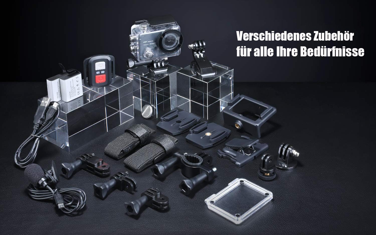 COOAU CU-SPC02 Action Cam 2-Zoll-IPS-empfindlicher Touchscreen 4K 60FPS 20MP Action Cam (Ultra HD 4K, 2.4GHz WLAN( WiFi, 8x opt. Zoom, 8X Zoom,40M Unterwasserkamera,6-Achsen-Anti-Shake-EIS, 2x1350mAh Akkus, externes Mikrofon, 16 Zubehör Kit)