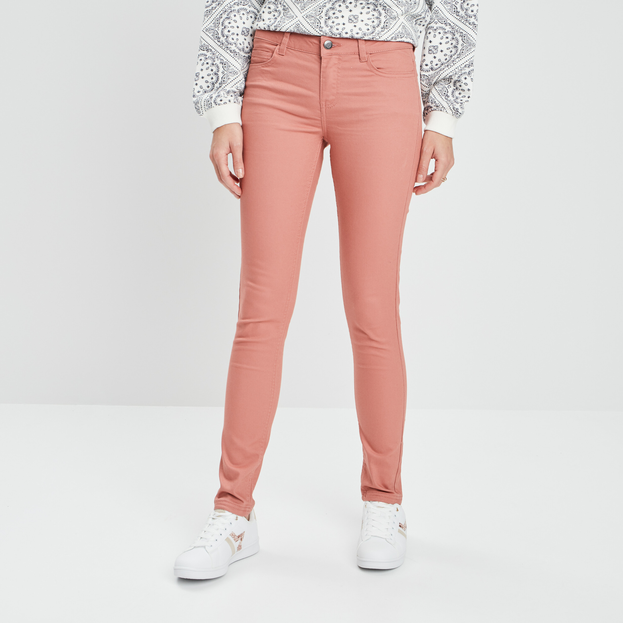Pantalon slim taille normale terracotta femme | La Halle
