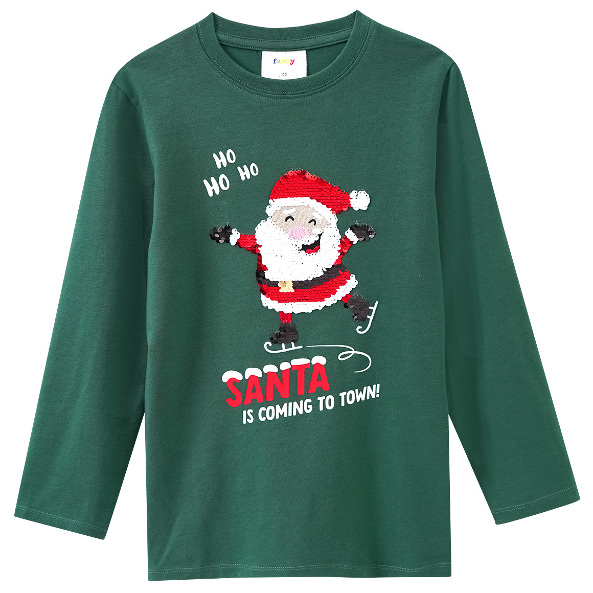 Jungen Weihnachtslangarmshirt mit Pailletten dunkelgrün