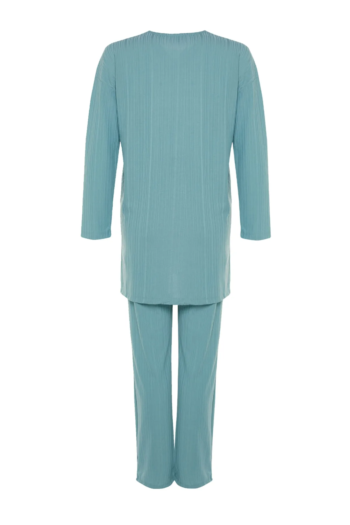Trendyol Modest  Mintgrünes, plissiertes Tunika-Hosen-Strickset TCTSS23US00009