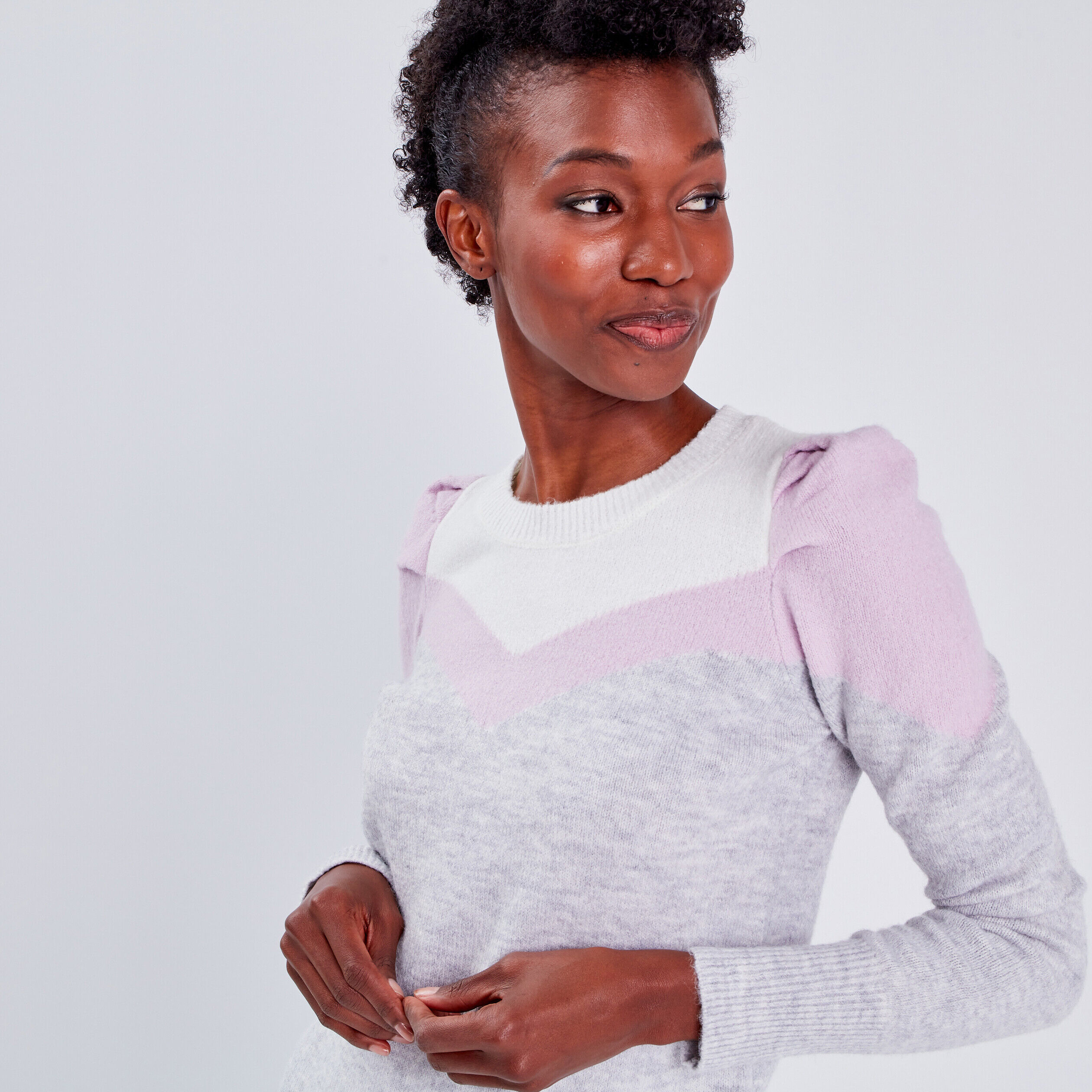 Pull épaules froncées gris clair femme | Cache Cache