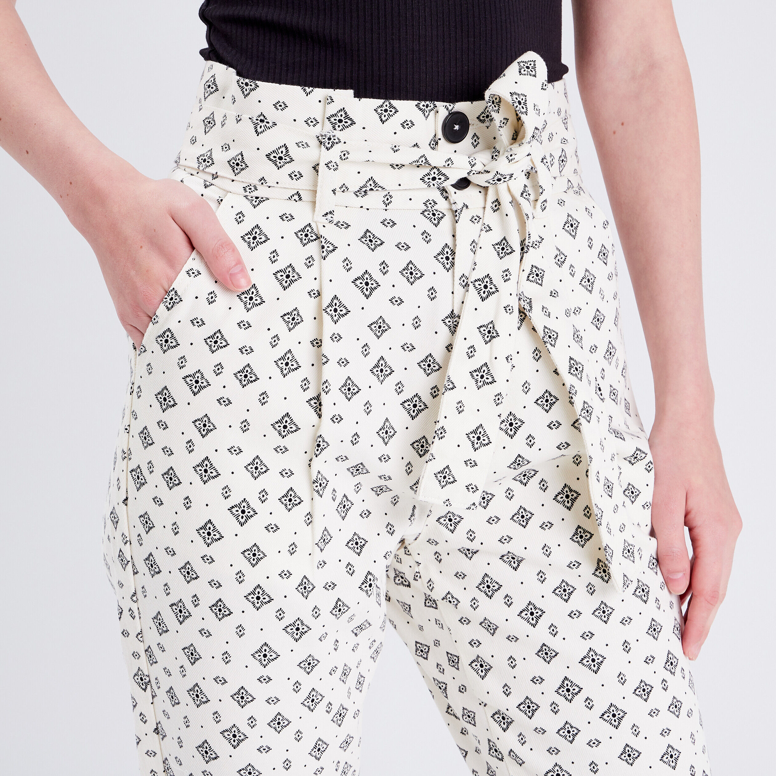 Pantalon paperbag blanc femme | Cache Cache