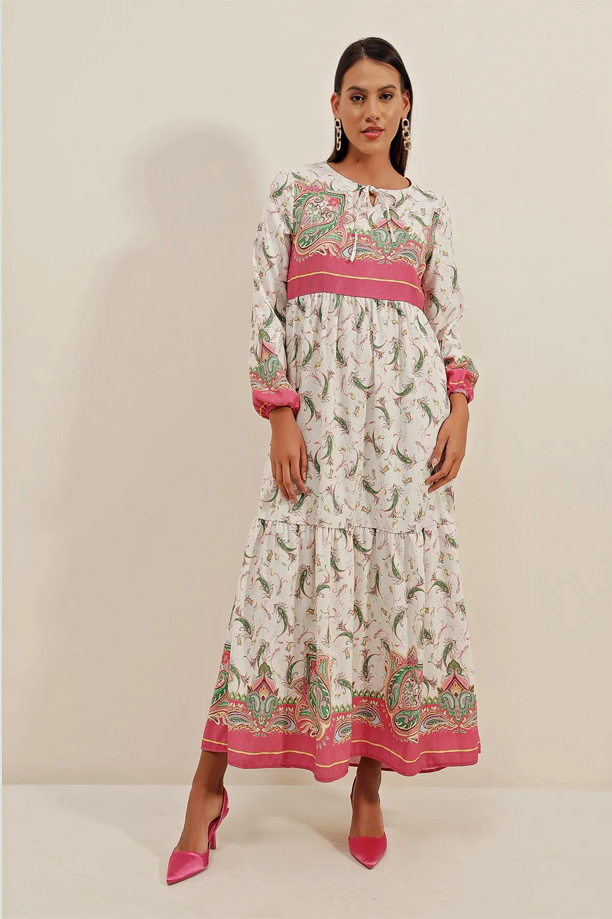 Bigdart  1947 Gemustertes langes Kleid – A.fuchsia