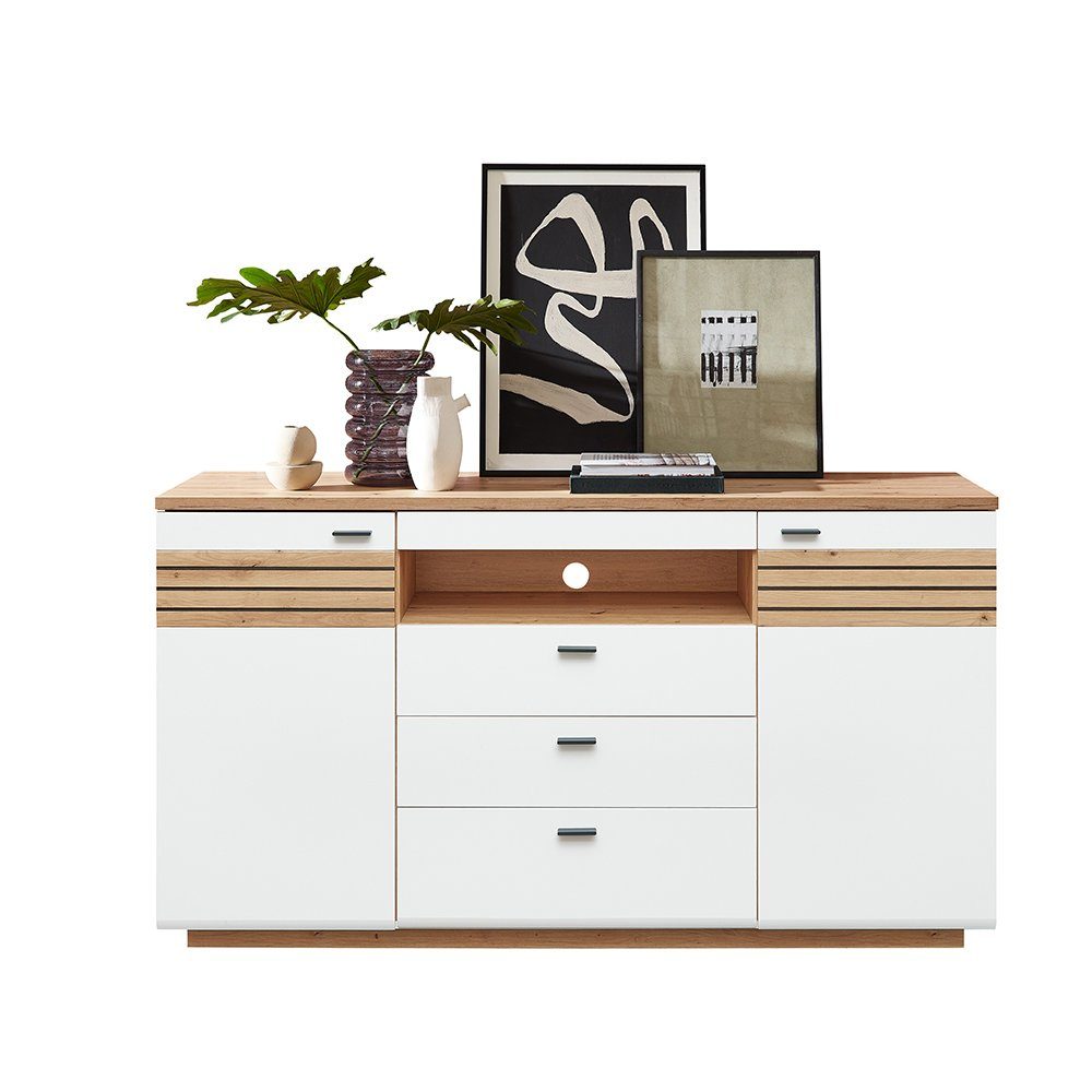 Lomadox Esszimmer-Set FALLON-55, (Spar-Set, 2-St), Tisch mit Spider-Fußgestell, 210x100cm, weiß mit Eiche