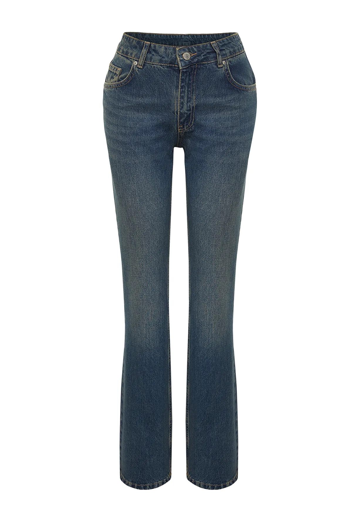 Trendyol Collection  Dunkelblaue, gerade Jeans mit niedriger Taille TWOSS24JE00100