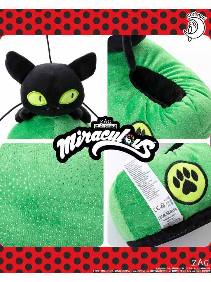 Corimori Hausschuhe Miraculous Ladybug Kinder 25-33 Rot/schwarz in Grün günstig kaufen 25/34
