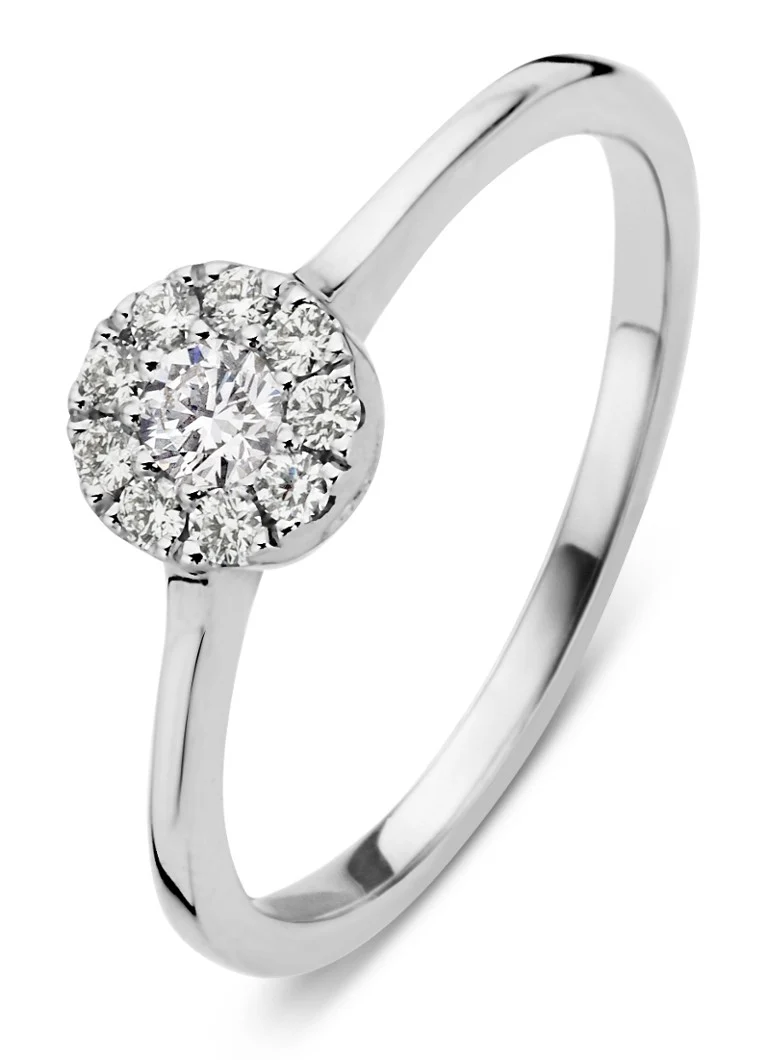 Inel cu vârf de diamant din aur alb, diamant de 0.20 ct, motiv cu inimioare și săgeți.