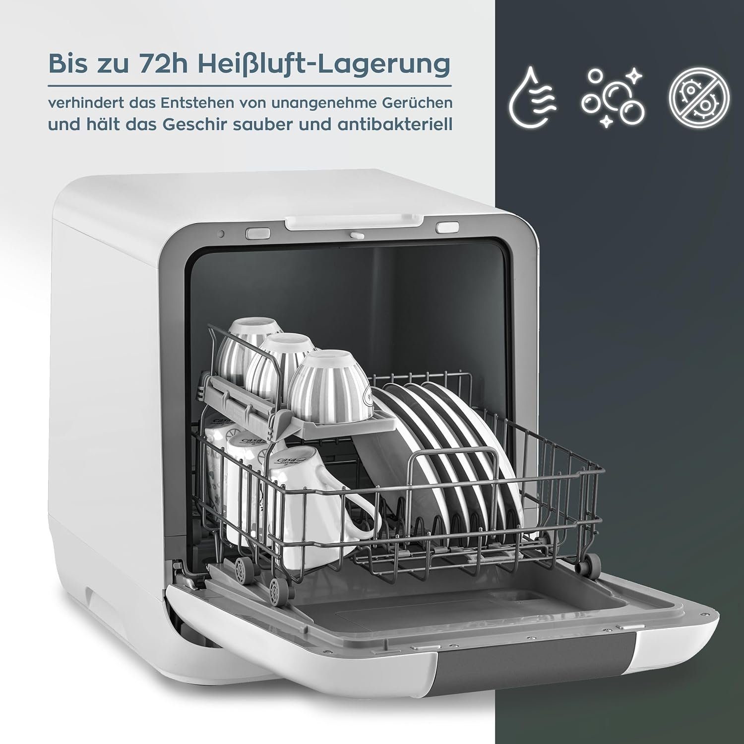 Heinrich´s Tischgeschirrspüler Mini Geschirrspüler, HTG 8842, 6 l, 2 Maßgedecke, 6 Programme, kompakt, 6L Wassertank, Mini Spülmaschine