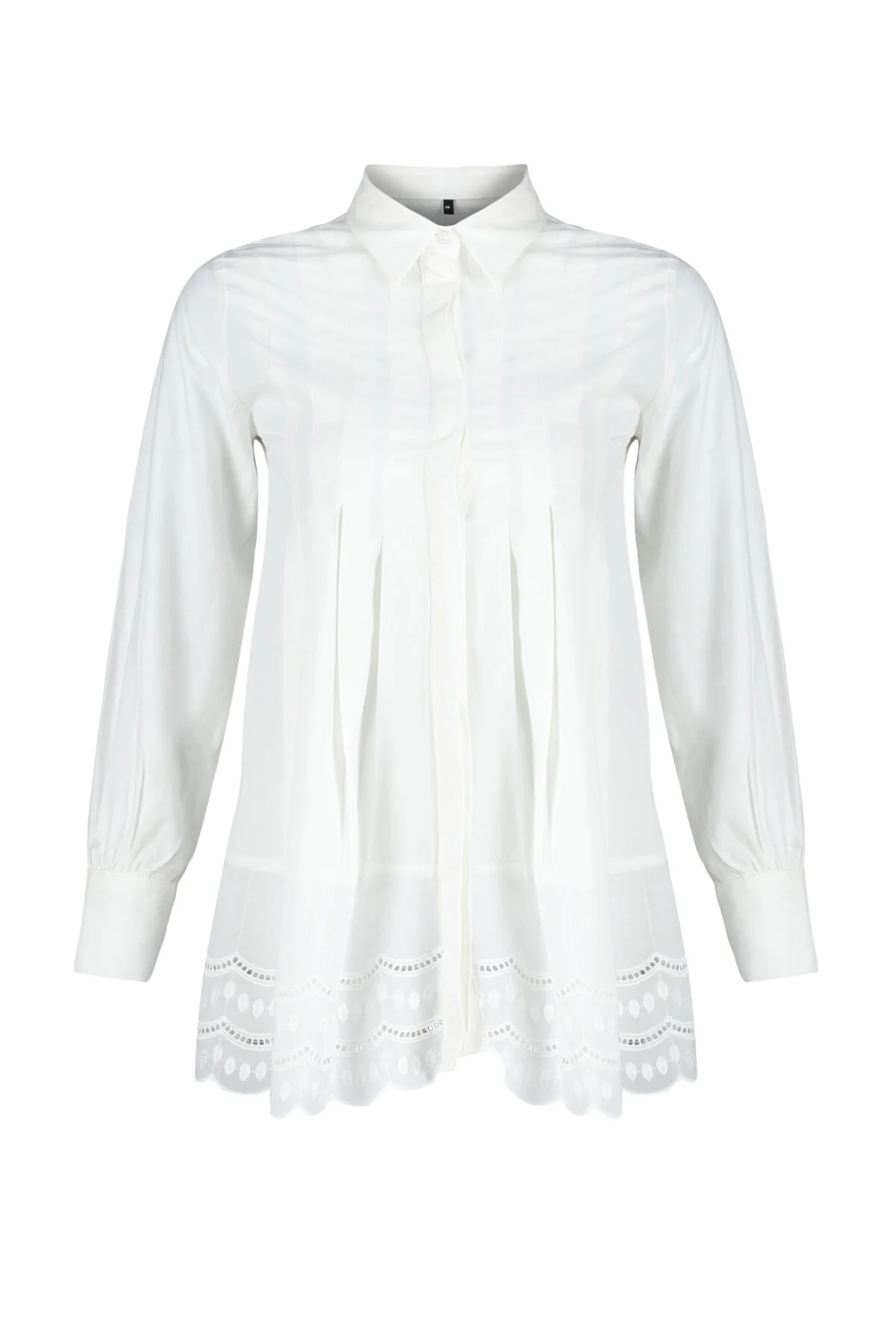 Trendyol Modest  Ecrufarbenes, gewebtes Baumwollhemd mit Stickereidetail TCTSS24TG00017