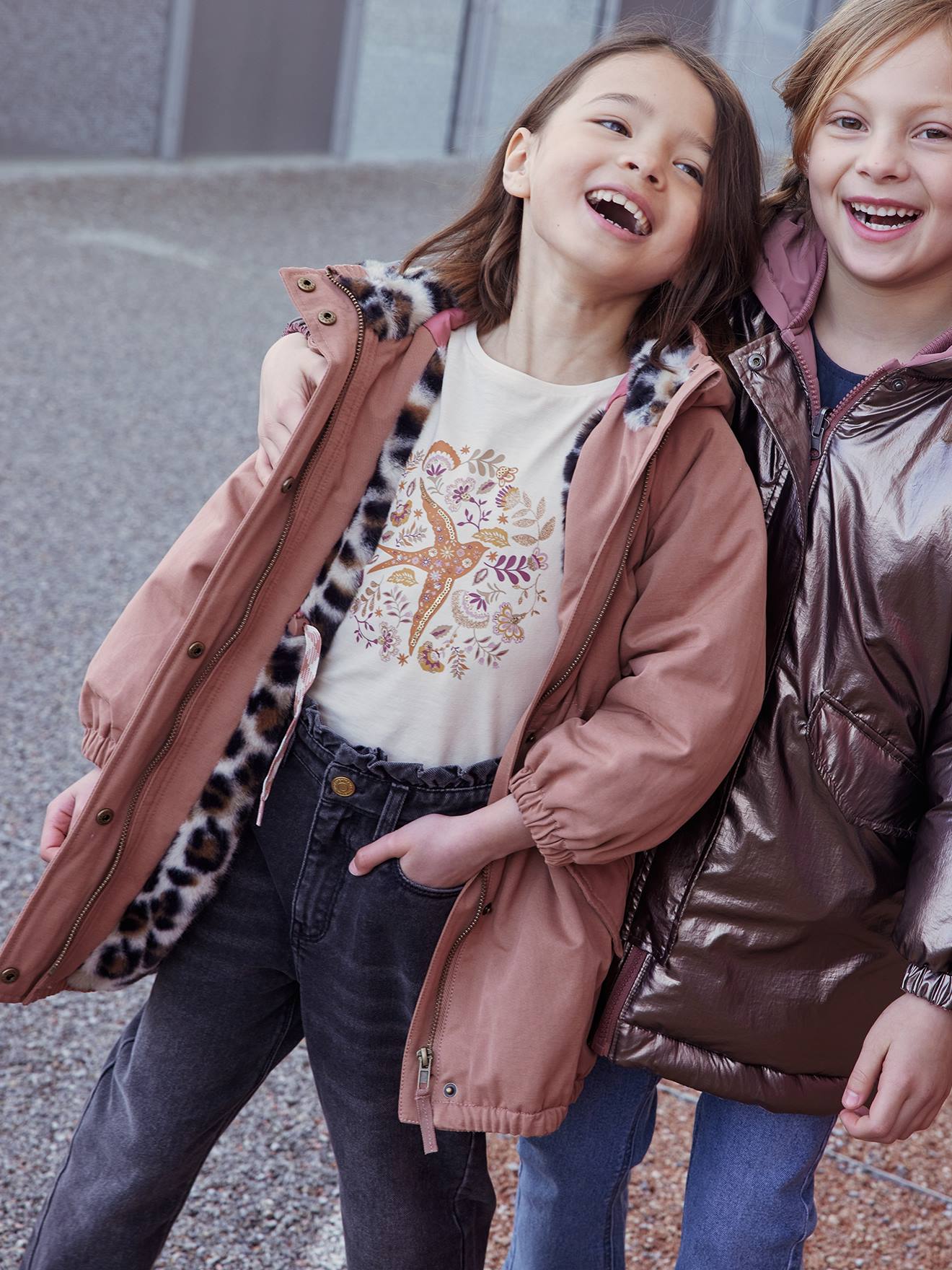 Parka à capuche fille doublée imitation fourrure kaki