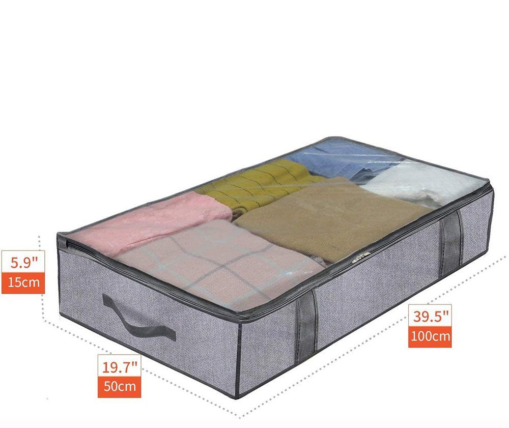 Wunderwelt Aufbewahrungstasche 2 Stück Unterbettkommode (Unterbett Aufbewahrungsbox mit deckel, 1-tlg., Faltbare Kleidung Aufbewahrung Aufbewahrungstasche), für Bettdecken Kleidung Unterbett Kleiderschrank, Grau
