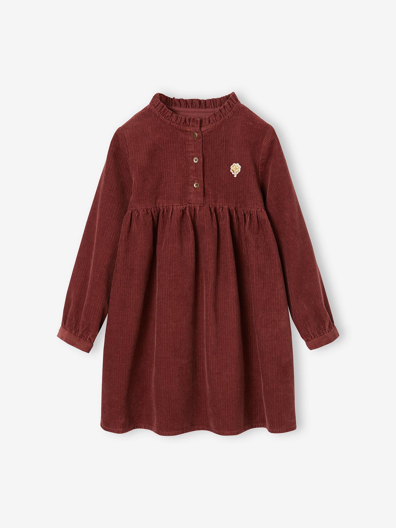 Robe velours col volanté fille prune