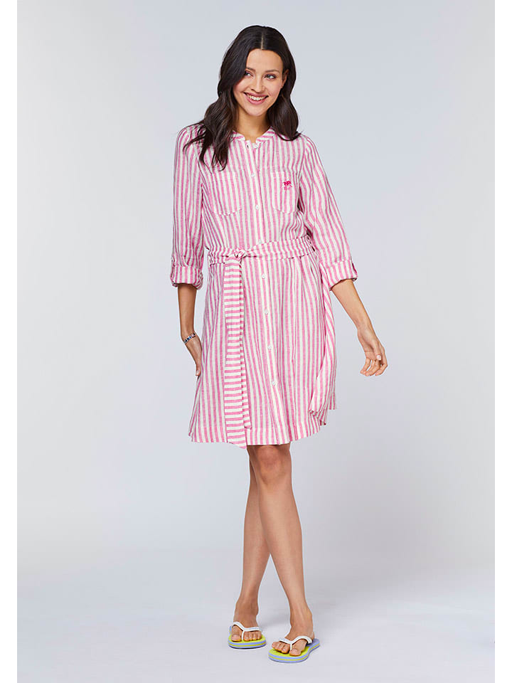 Polo Sylt Leinen-Kleid in Pink/ Weiß günstig kaufen
