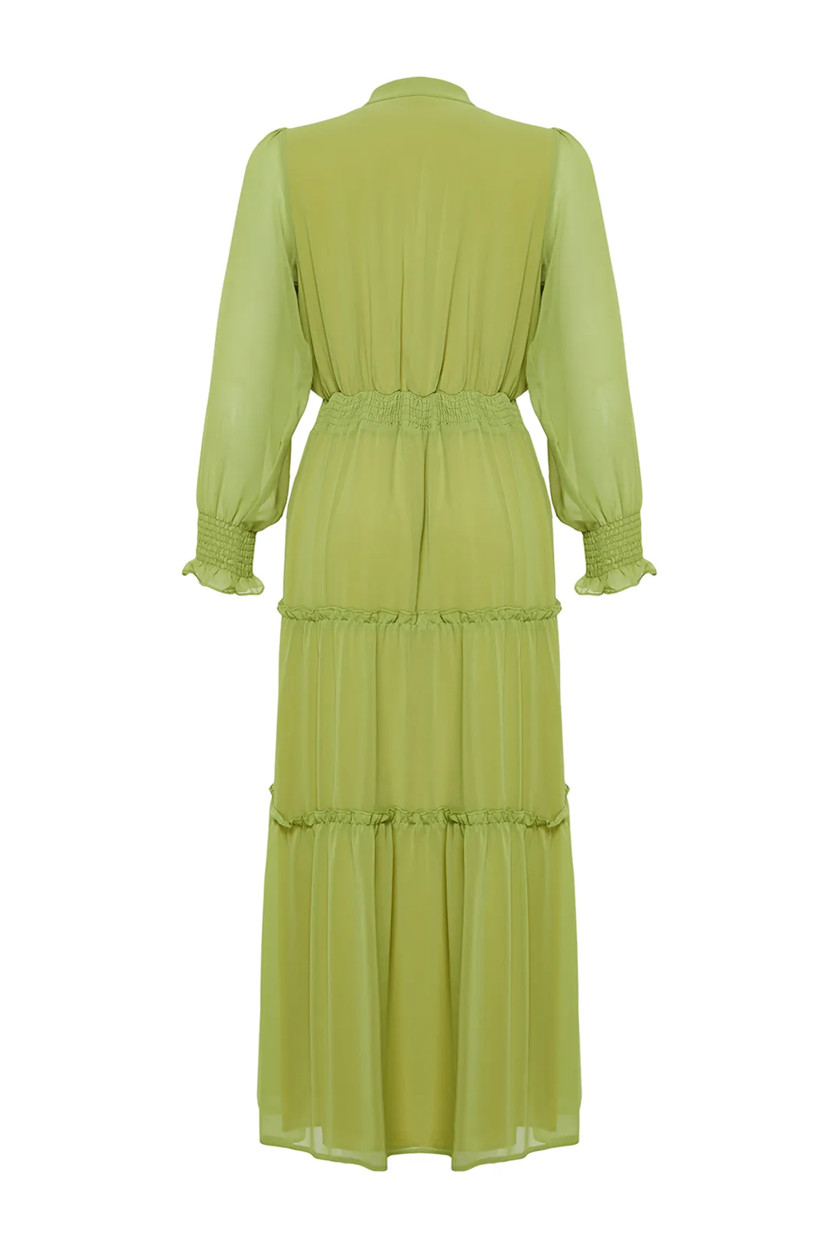 Trendyol Modest  Gefüttertes, gewebtes Chiffon-Hemdkleid mit grünen Ärmeln und Gipe-Detail an der Taille TCTSS24EB00046