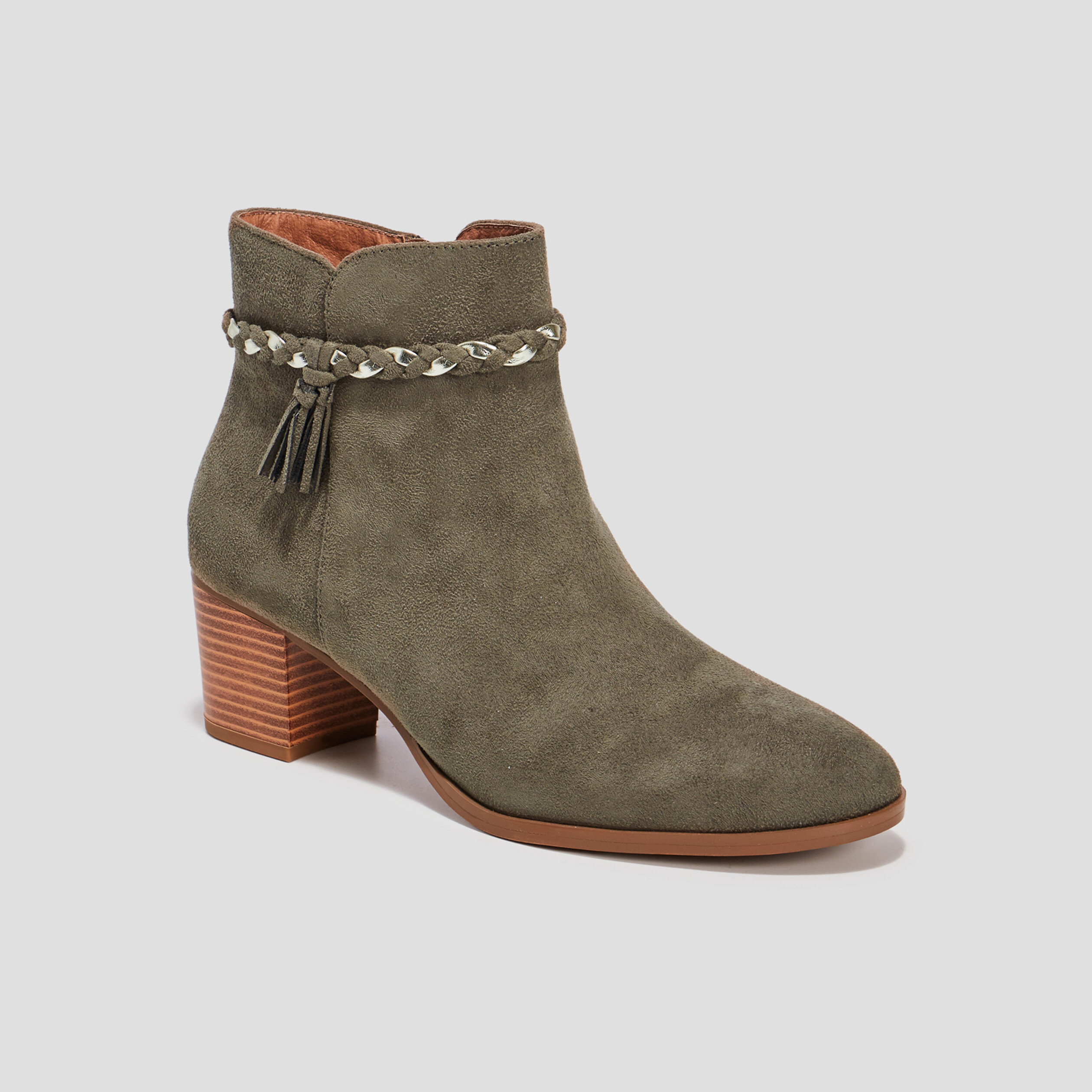 Bottines à détails tressés vert kaki femme | La Halle