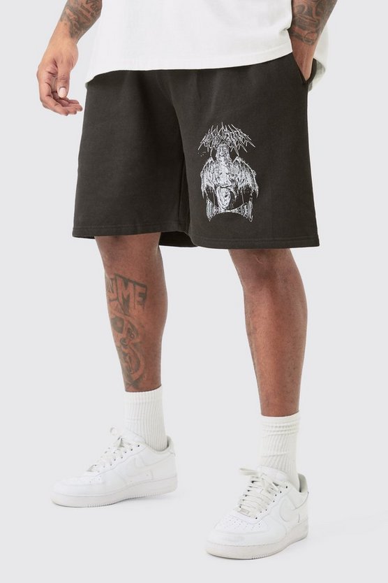 Plus Oversize Jersey-Shorts mit Print