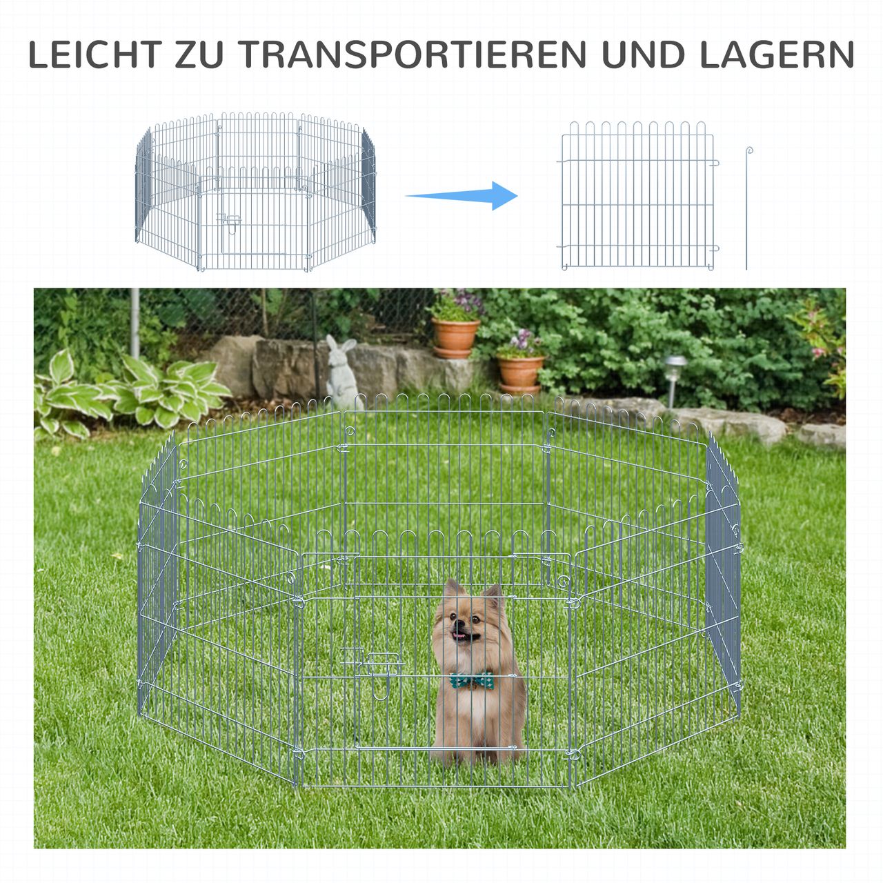 PawHut Freilaufgehege Welpenauslauf Welpenzaun Laufstall Welpengitter für Tiere 8-teilig B63 x H60 cm