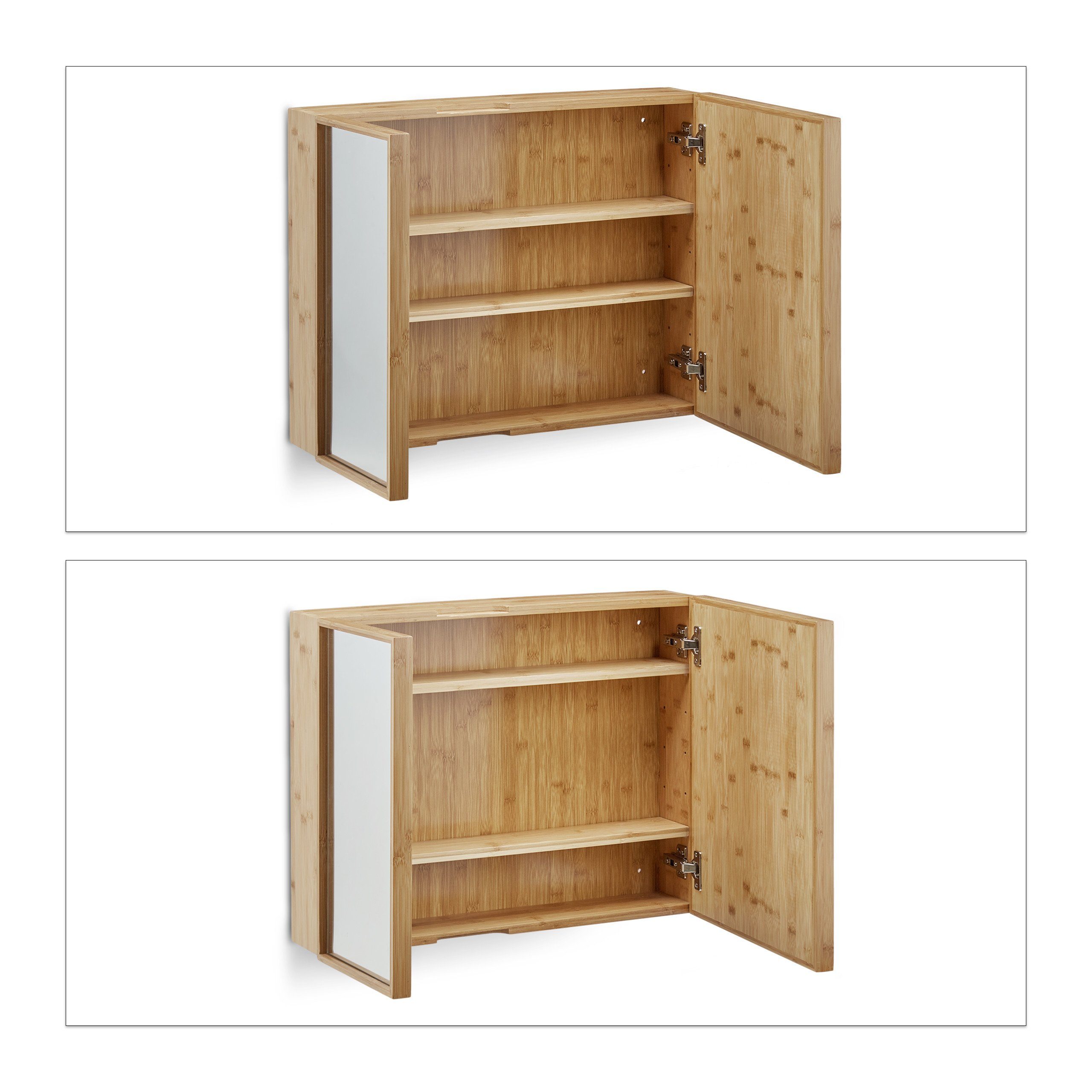relaxdays Badezimmerspiegelschrank Bad Spiegelschrank mit 2 Türen