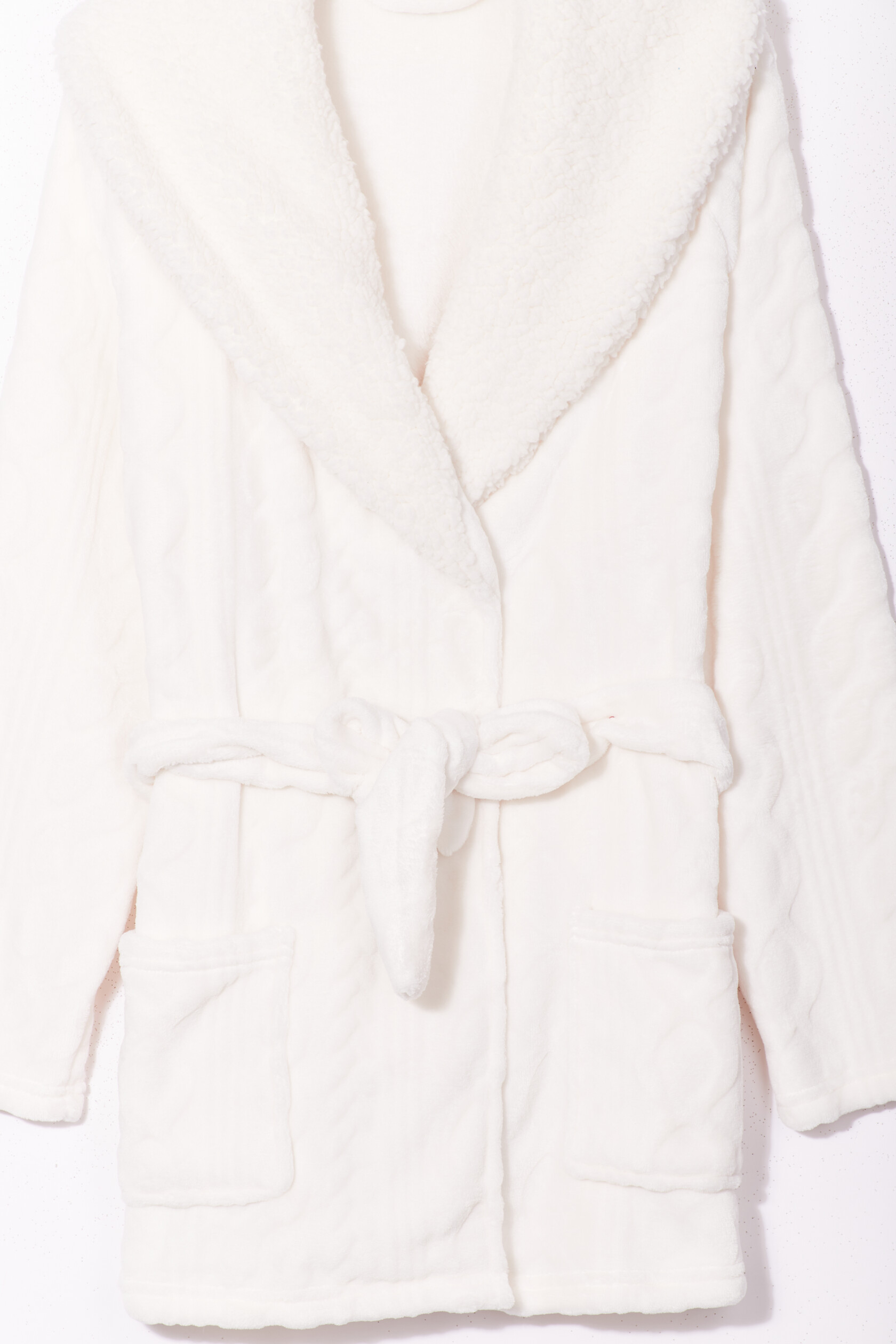 Peignoir pilou ceinturé blanc femme | La Halle