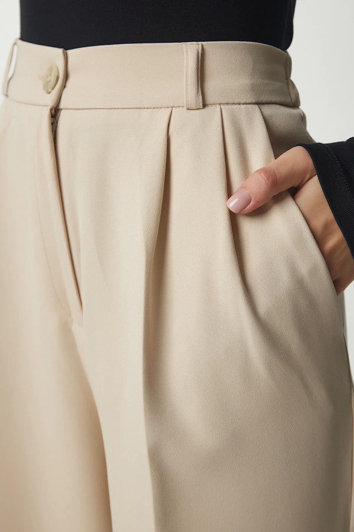 Happiness İstanbul  Damen-Palazzo-Hose mit cremefarbenen Taschen, DW00001