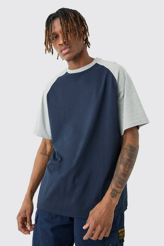Tall dunkelblaues Colorblock T-Shirt mit Raglan-Detail