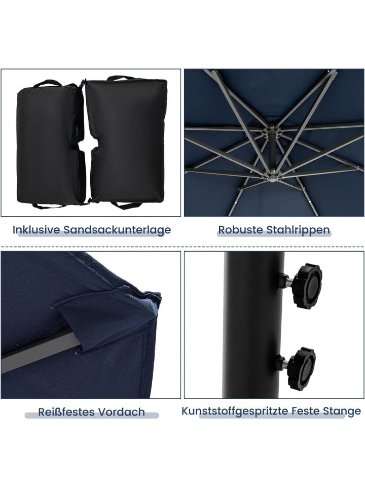 COSTWAY 300cm Ampelschirm mit LED & Sandsäcke in Blau günstig kaufen onesize
