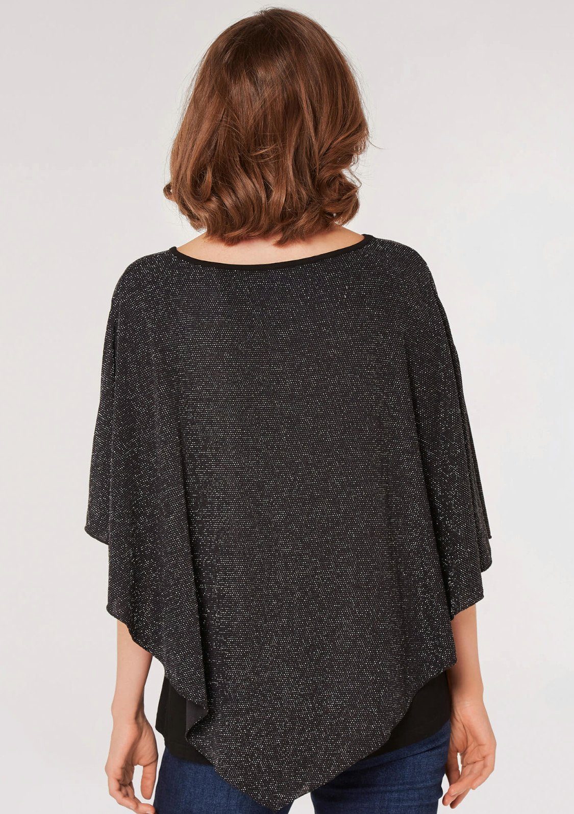 Apricot Blusenponcho Asymmetric Sparkle Cape Top (1-tlg) in Glanzoptik
