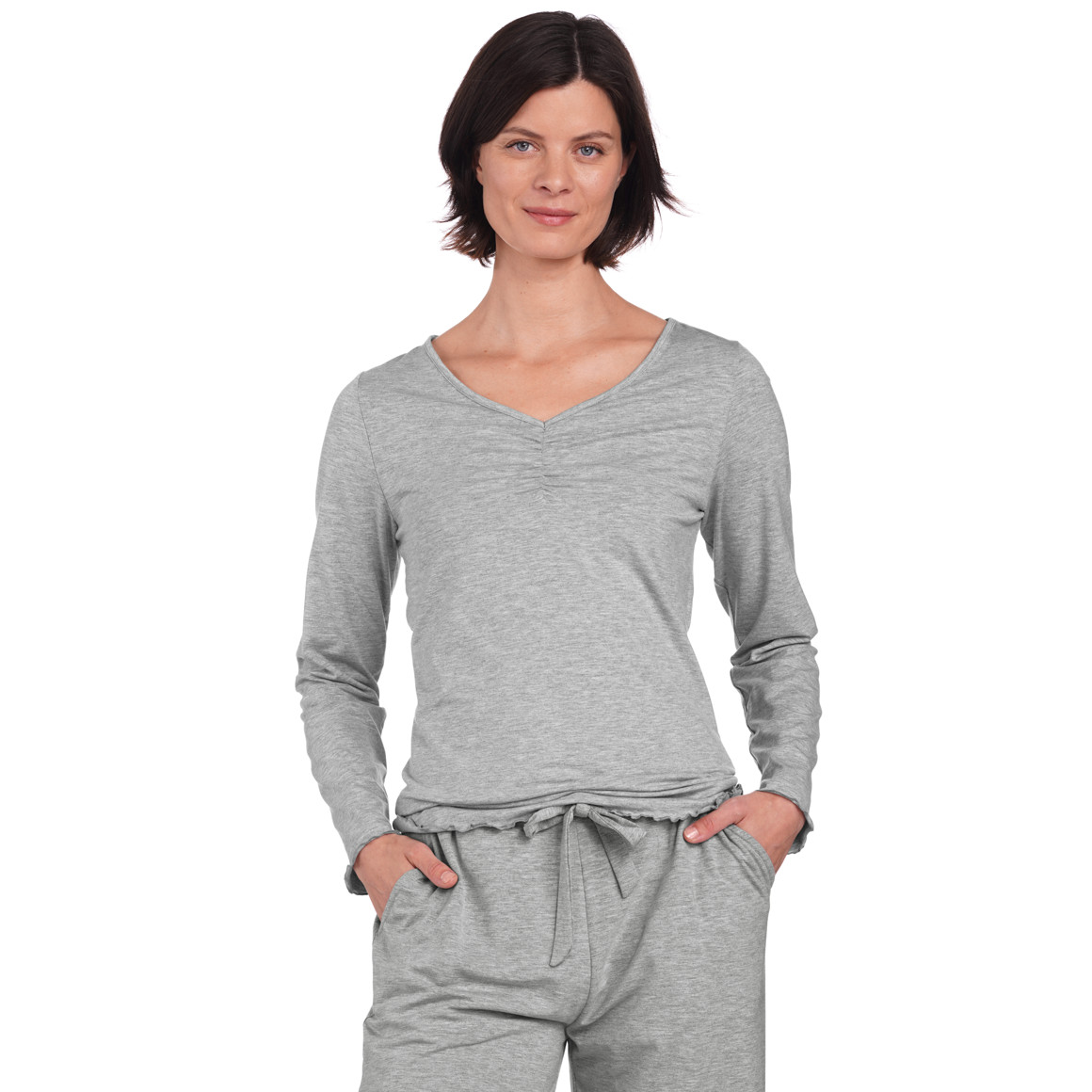 Damen Loungewear-Langarmshirt mit Raffung